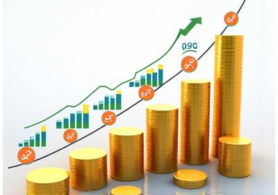Diagrama de crecimiento de inversiones con flechas hacia arriba y monedas